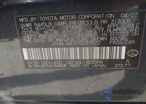 2007 Lexus Ls 460 z USA, uszkodzony, nr VIN JTHBL46F475037972